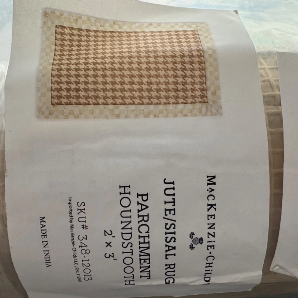 Retired MacKenzie Childs Retired Parchment Check Jute/Sisal Rug 2’ x 3’ NIB